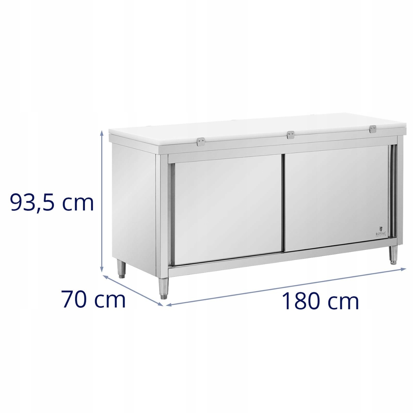 STÓŁ ROBOCZY Z SZAFKĄ ZE STALI NIERDZEWNEJ - ECO - 180 X 70 CM - 500 KG - Wysokość produktu 93.5 cm
