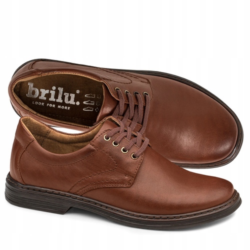 Brilu Polskie Męskie Skórzane Sznurowane Półbuty Timothy Brązowe 43