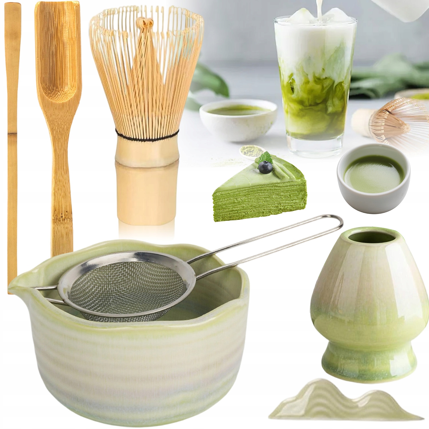 Zestaw Prezentowy Do Herbaty Matcha 7-CZĘŚCIOWY Zestaw Podstawka Łyżeczka
