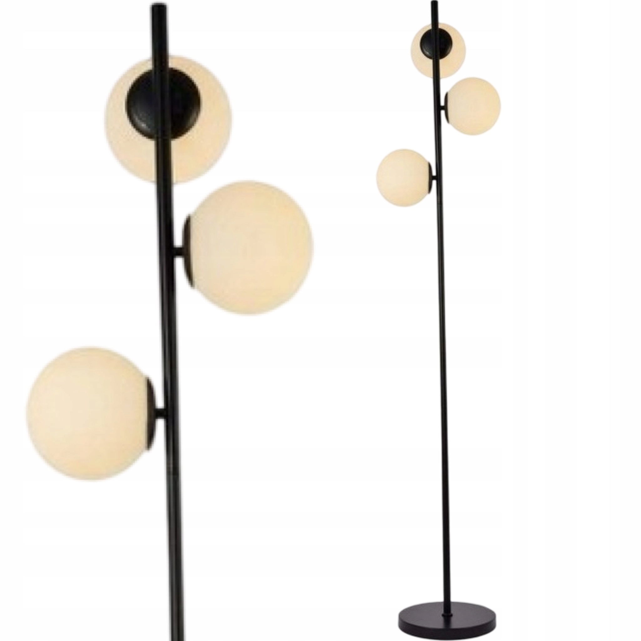 Lampa Stojąca Podłogowa Białe Kule Loft Czarna 165CM Led