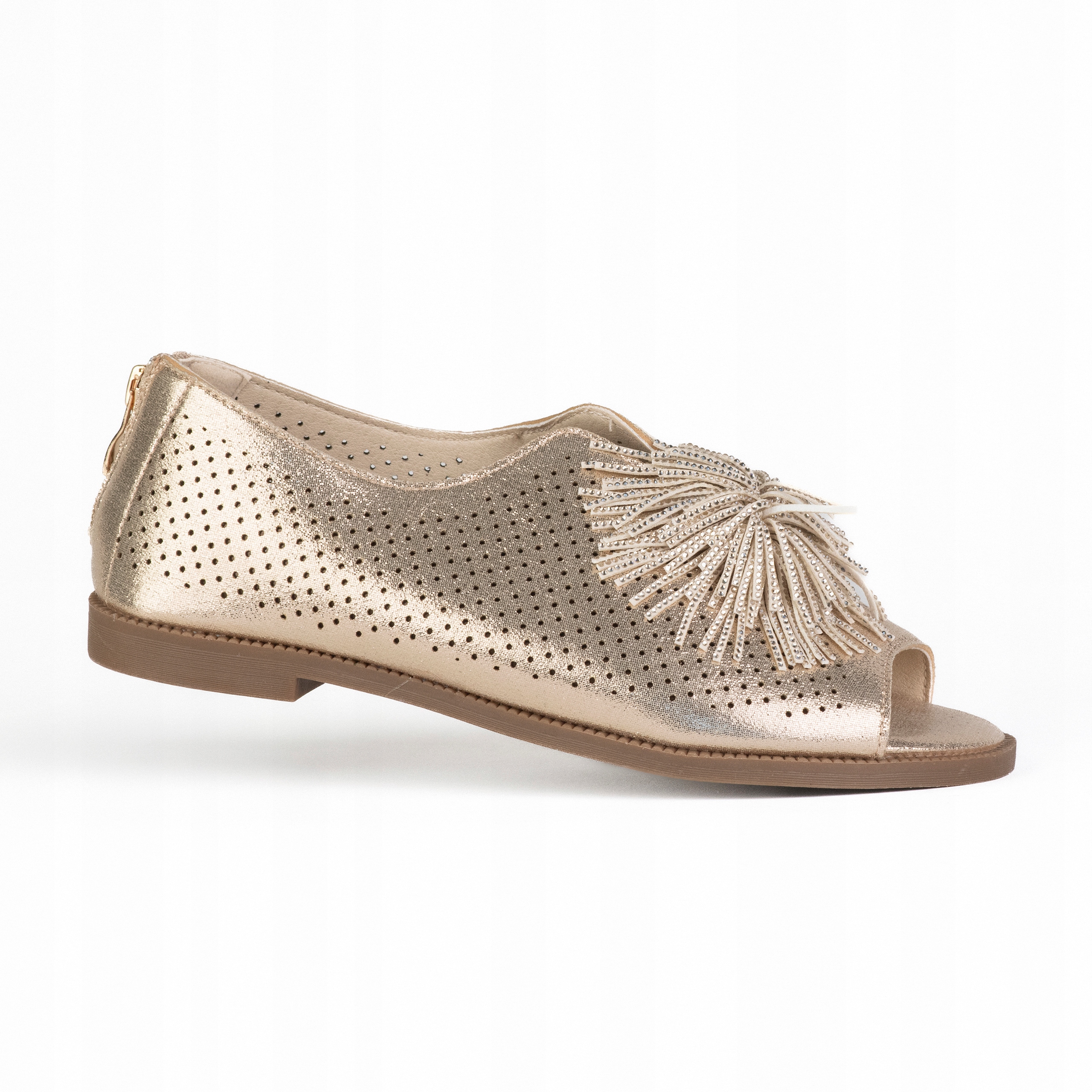 Dámské sandály Goodin GD-FL26504 kůže bambule ažurová zlatá 41