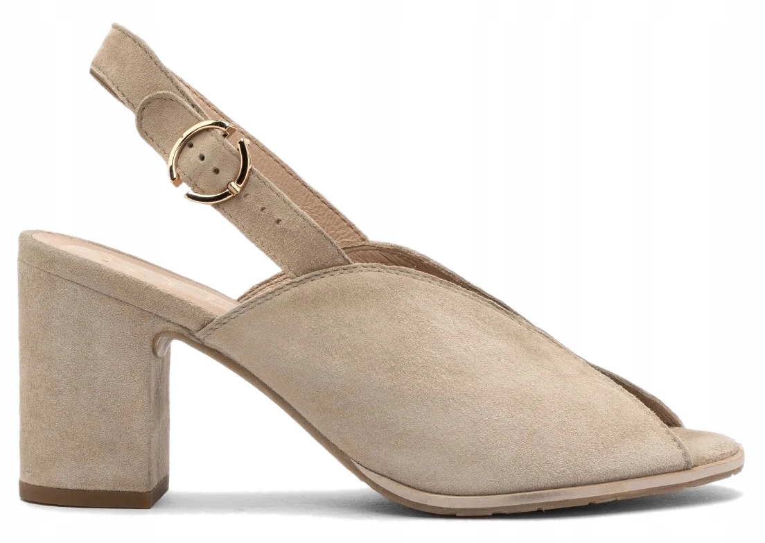 Ryłko béžové dámské sandály z přírodní kůže, velur na podpatku, velikost 38