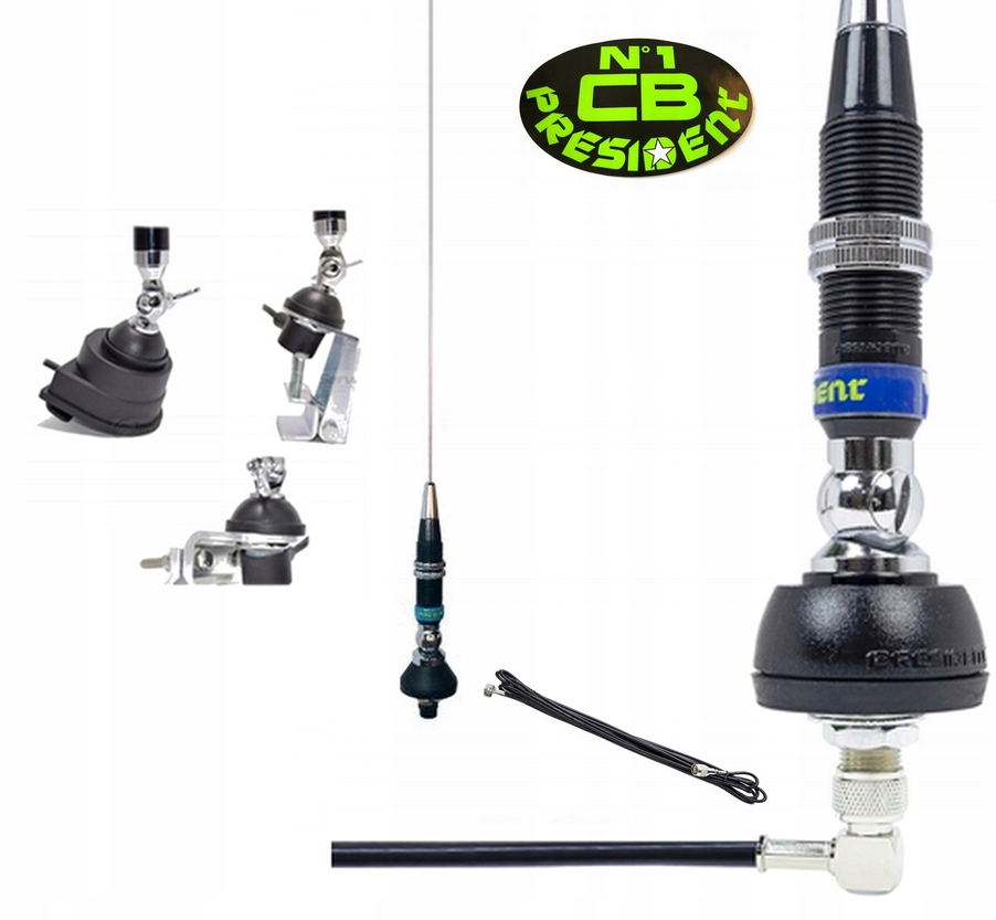 Anténa Cb President Montážna A Montážna 102 CM Krúžky Inox Držiak Na Výber