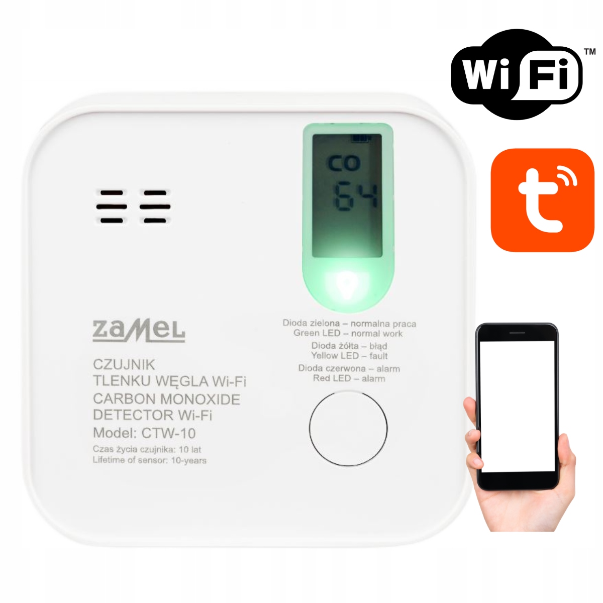 Detektor oxidu uhelnatého WiFi dálkově ovládaný Tuya Pl Zamel