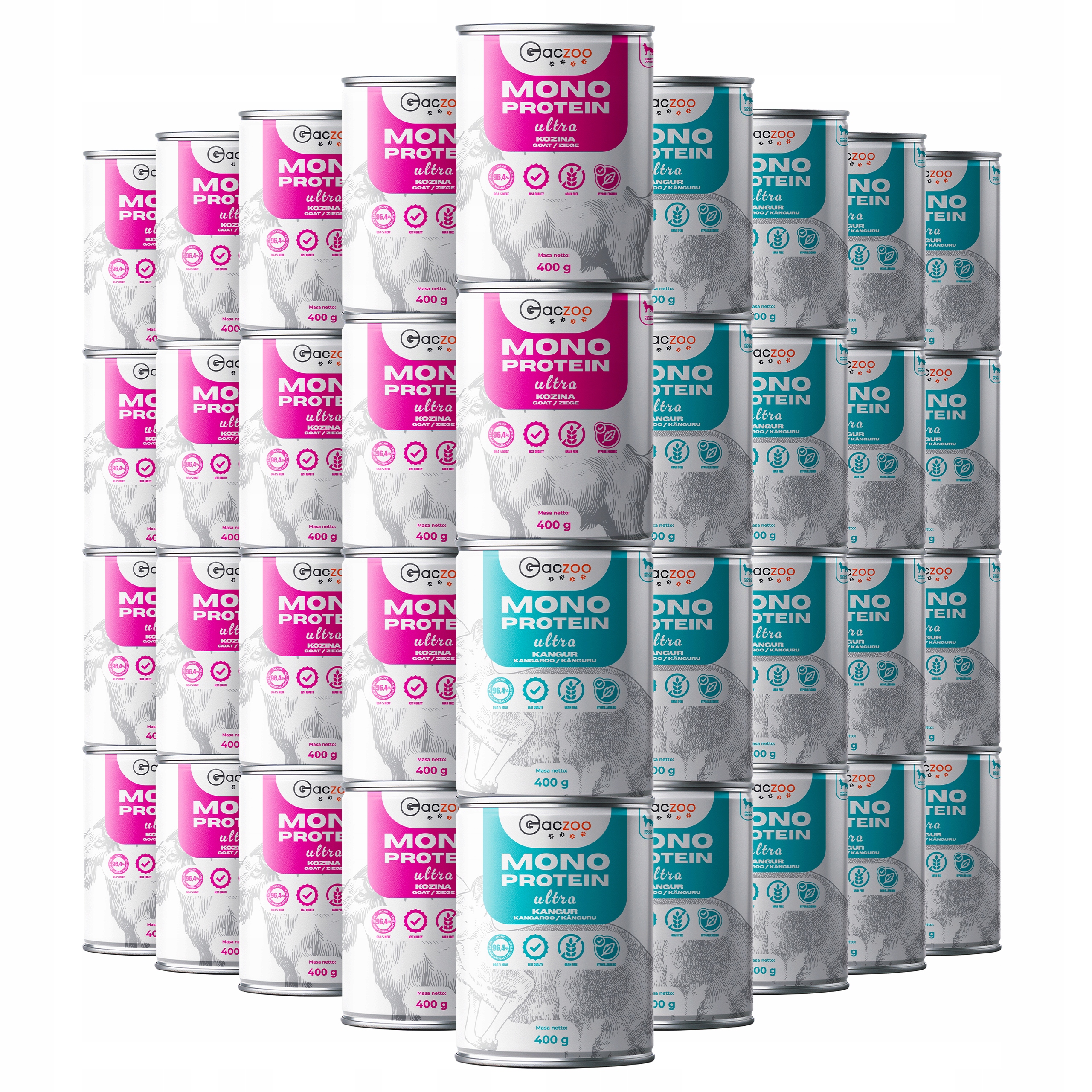 Levně Vlhké krmivo monoproteinové krmivo pro psy Gaczoo Mono Protein Ultra mix chutí 36 x 400 g