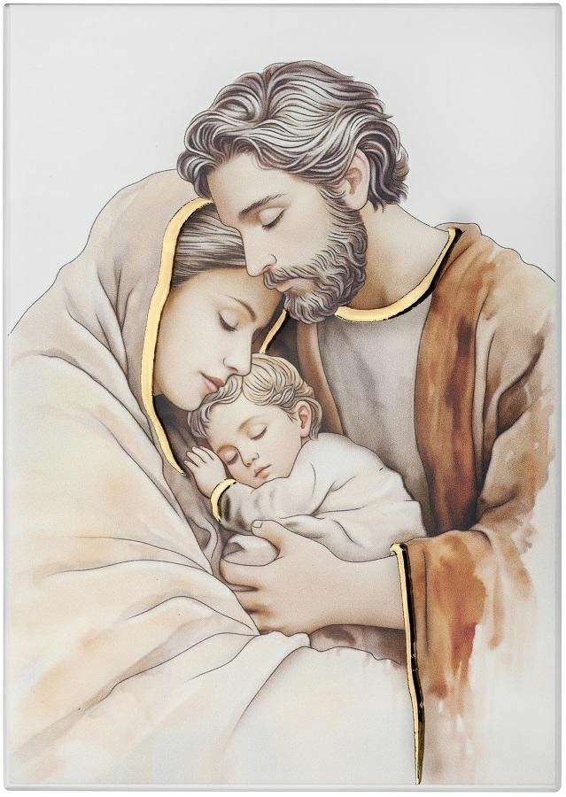 Obraz Svatá Rodina 23 x 32 cm Malovaný na Dřevě Svatba Výročí Gravírování