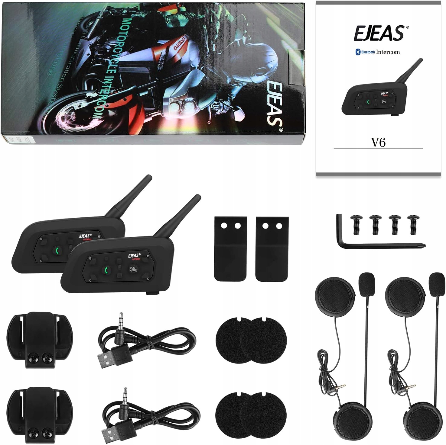 Interkom do kasku motocyklowego 2 szt EJEAS V6 Pro Czas ładowania 2 h