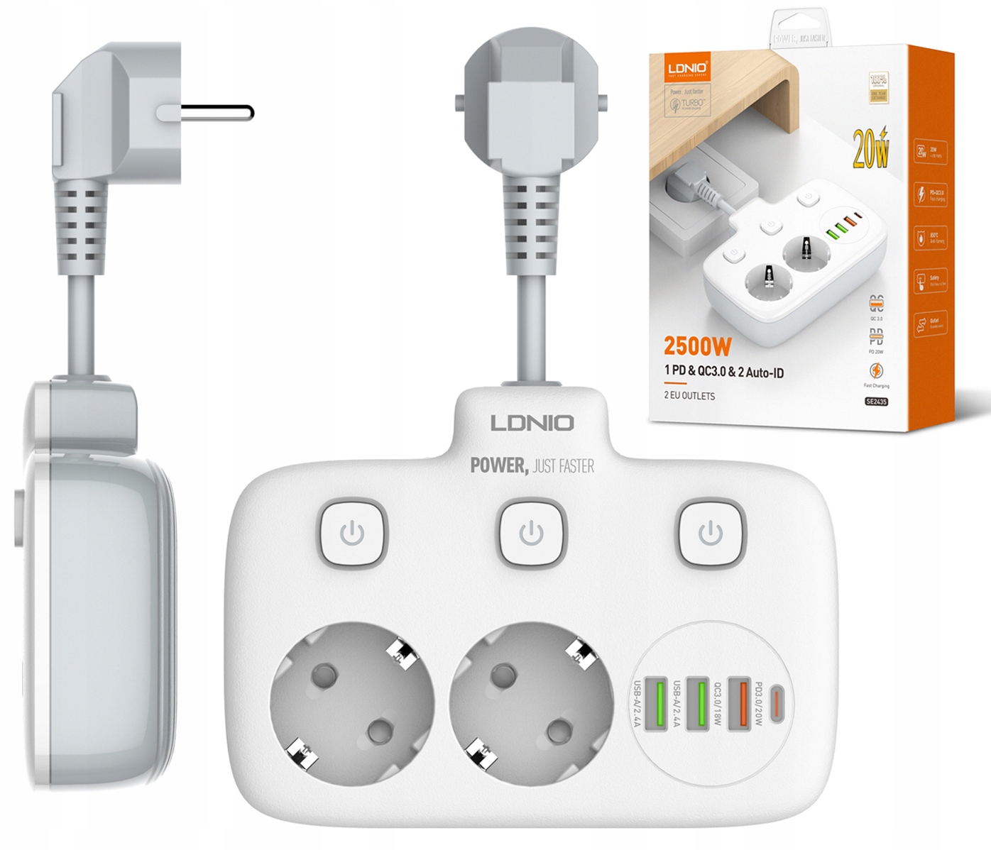 

Listwa zasilająca Usb przedłużacz QC3.0 Pd 20W