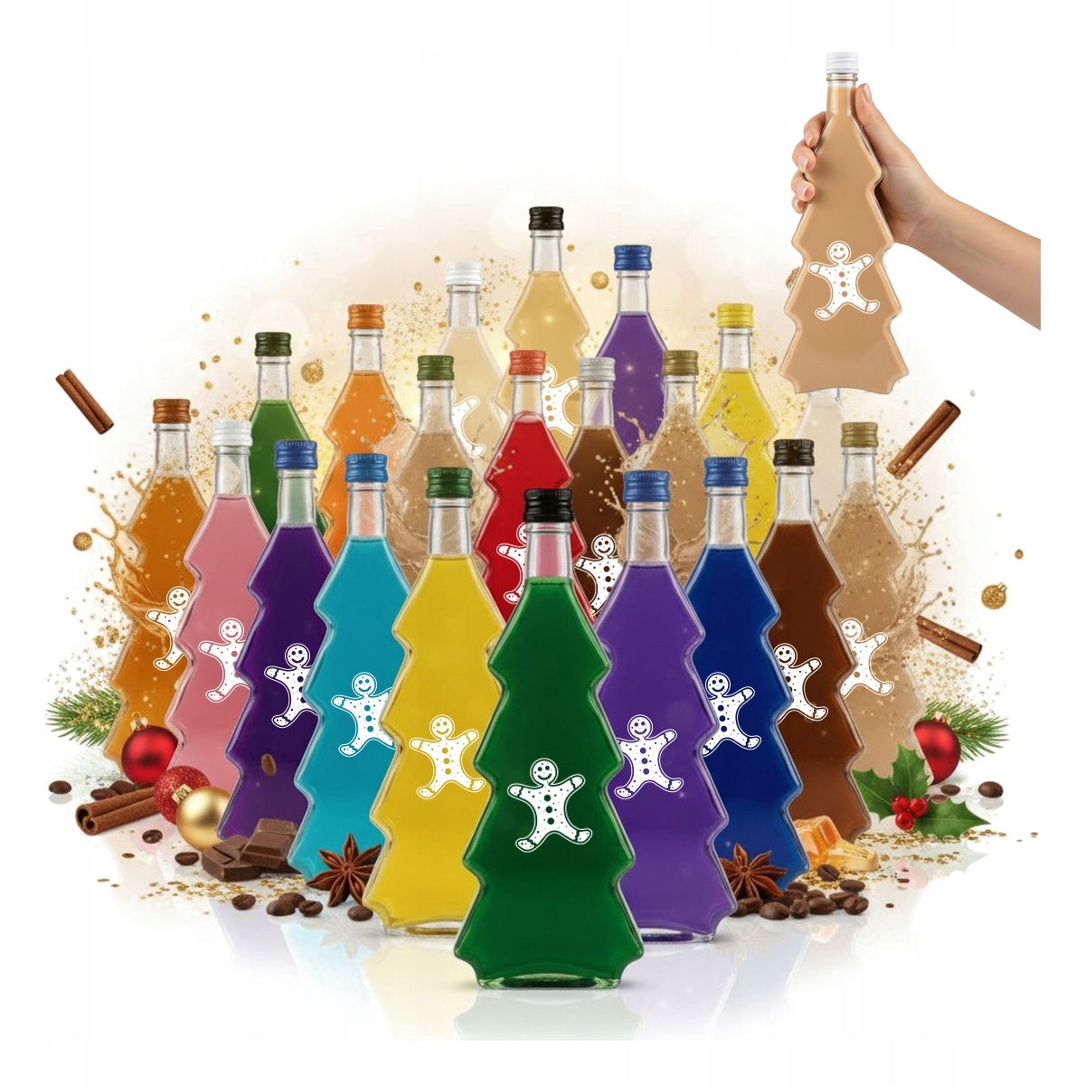 20 x Lahvičky Vánoční Stromek 500 ml S Potiskem na likér sirup Vánoční Láhve