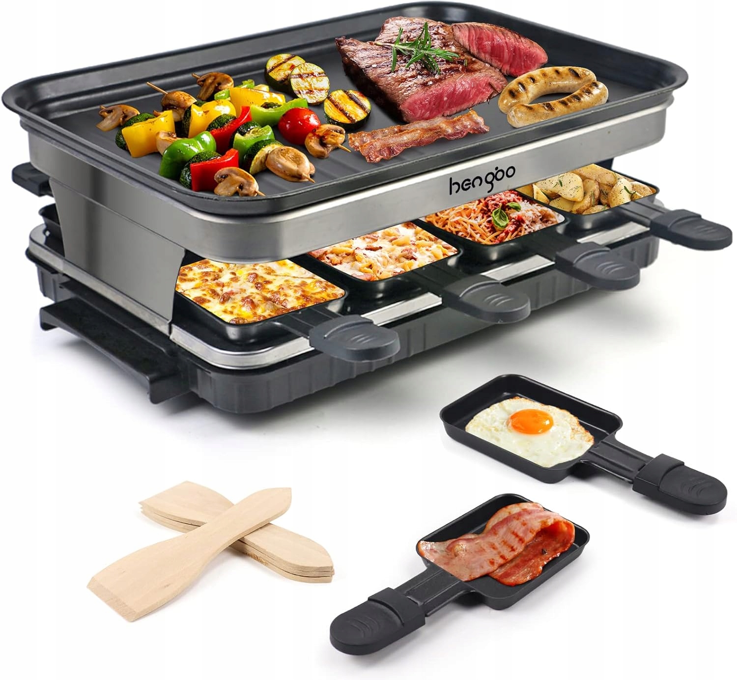 Elektrický gril Raclette 8 osôb 1500 W Doska 2v1 Sada panvíc Hengbo