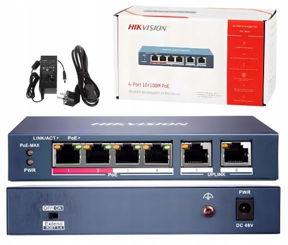 Switch PoE 4xPOE 2xUPLINK Hikvision 6-PORTOVÝ 4+2 Pro Ip Poe Kamery