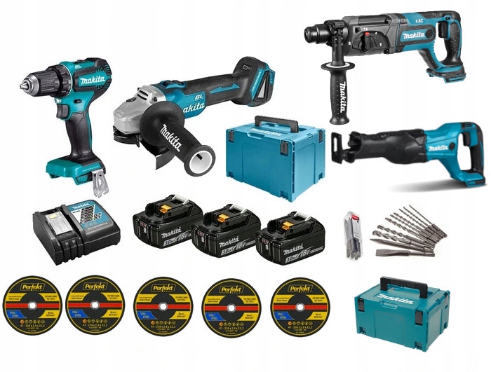 

Makita Zestaw Combo DDF485 DGA504 DJR186 DHR241