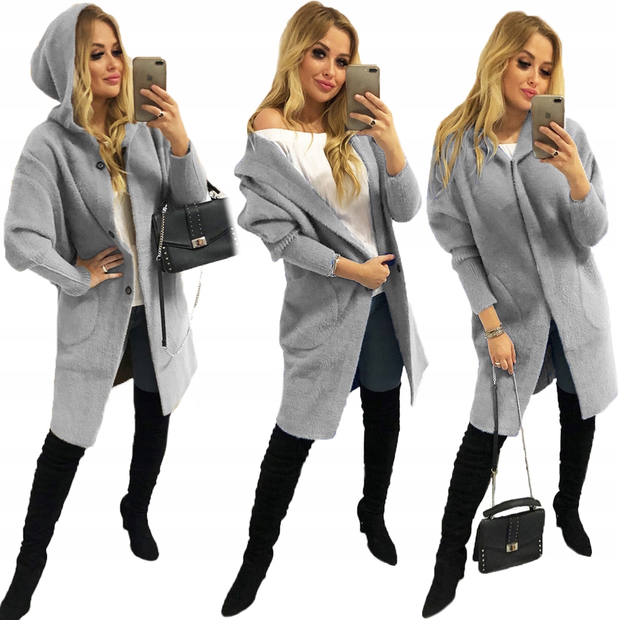 Alpaki Płaszcz kurtka Wełna oversize Długi Szary