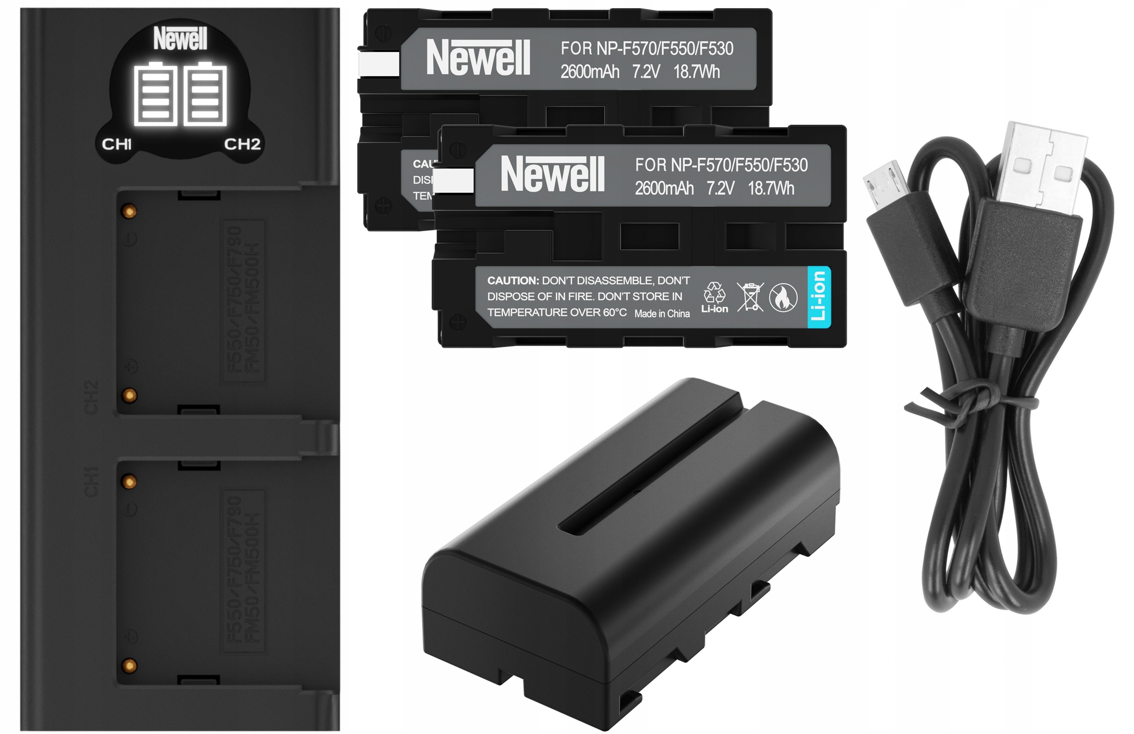 2X BATERIA AKU. NEWELL NP-570 DO LAMP YONGNUO YN300 III + ŁADOWARKA USB-C