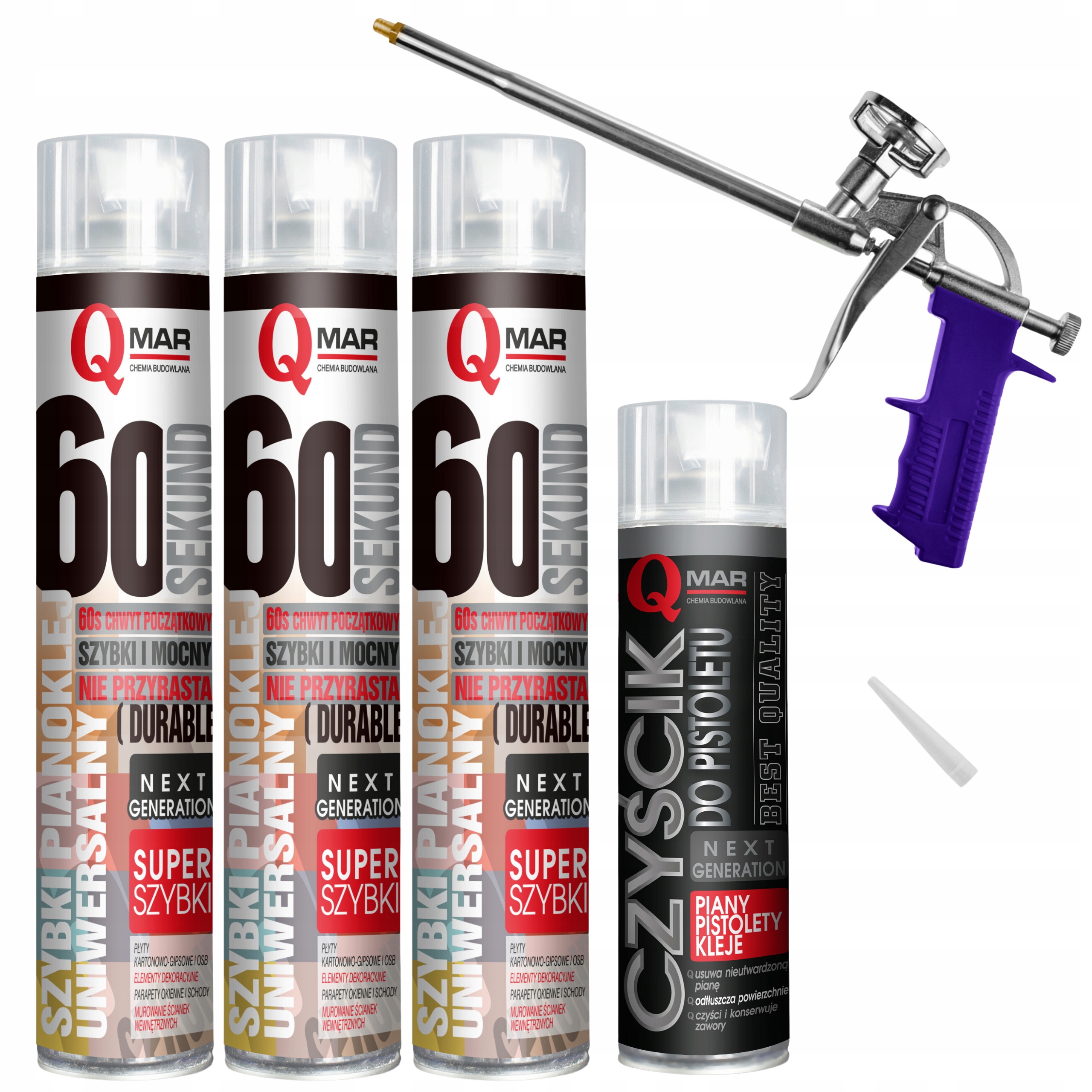 Pianoklej 60 Sekund lepidlo na polystyren 3 kusy Čistič Pistole Qmar