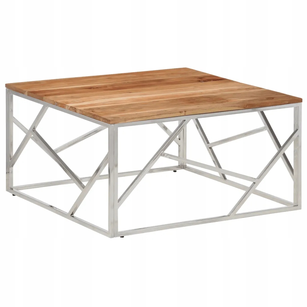 Kávový stolek akáciový 80x80x40 cm, stříbrný