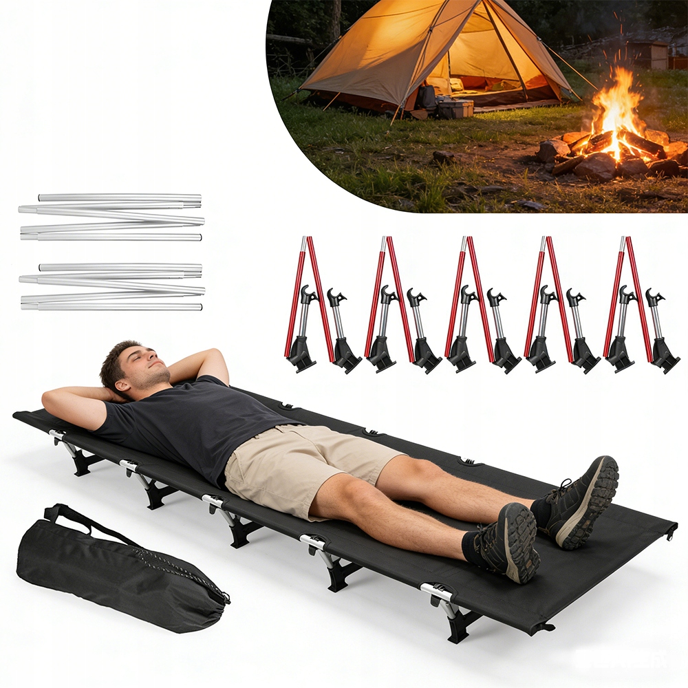 Łóżko Polowe Turystyczne Składane Leżanka Antypoślizgowe Nogi 150KG