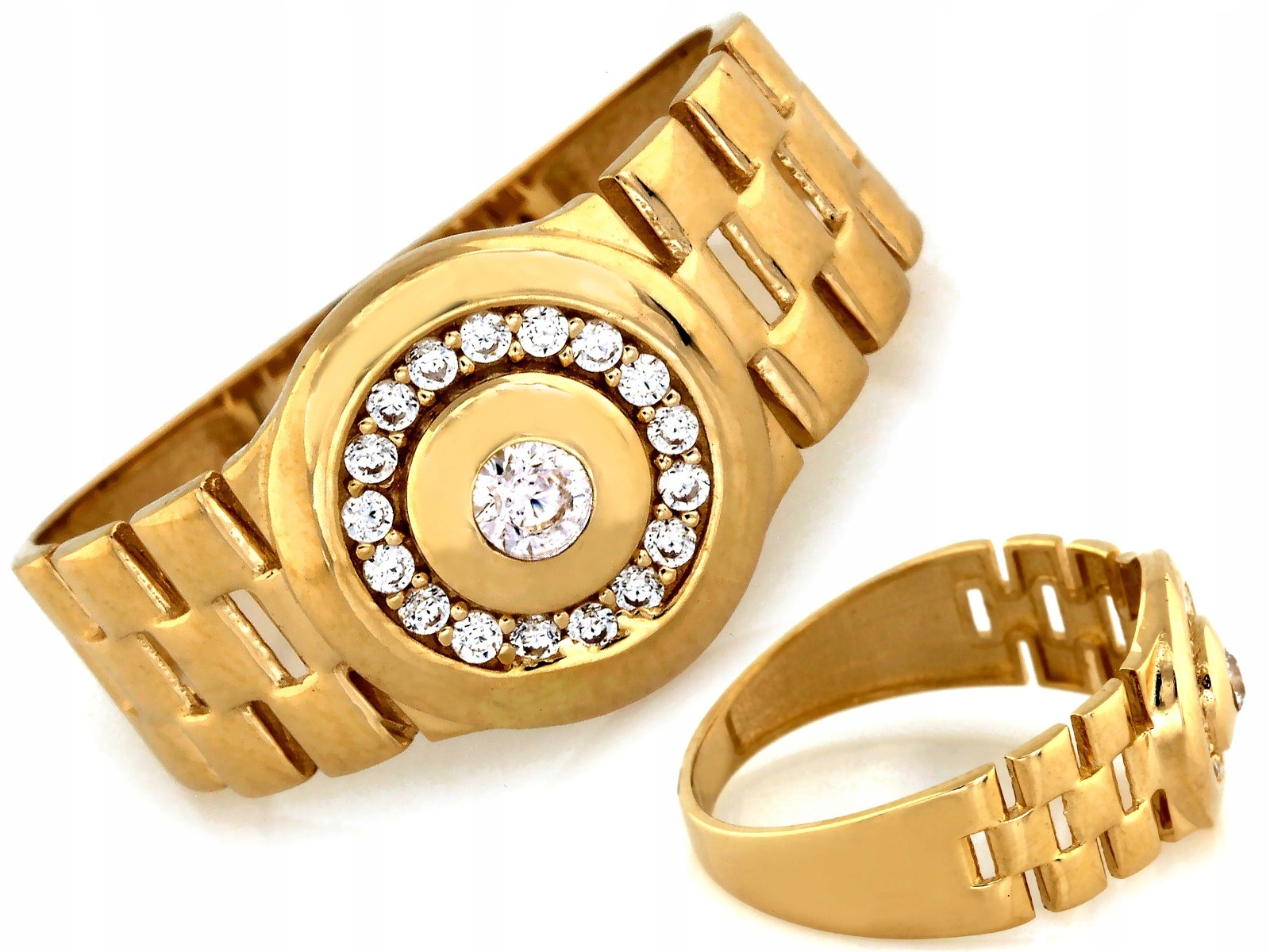 Zlatý prsten pr 0.585 s bílými zirkony r25 pletený Široký 2.36g