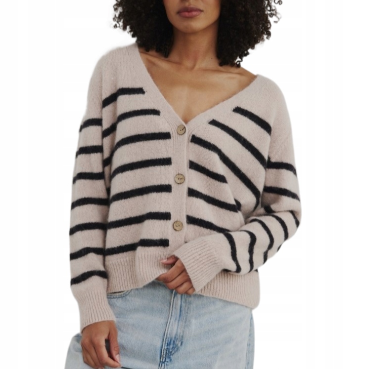 Yarn Kardiganový svetr s proužky Alpaka Pudrová vlna Černá Novinka