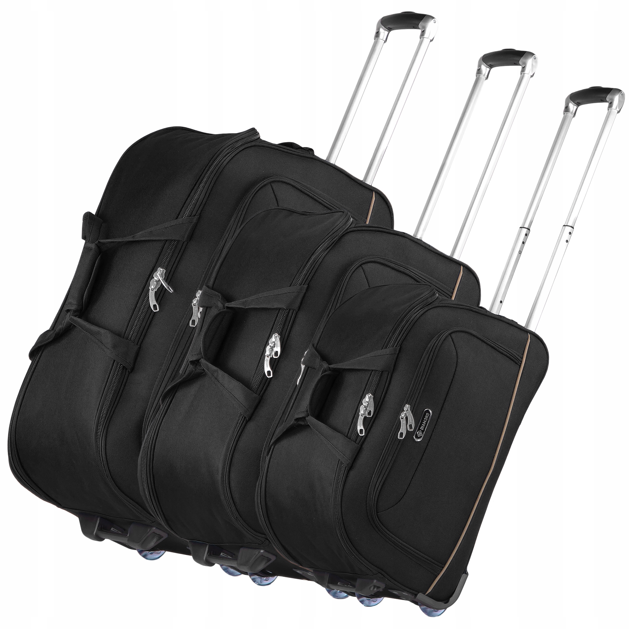 Sada Cestovních Tašek 3v1 Na Kolečkách Zavazadla Kufr Černý Diamond