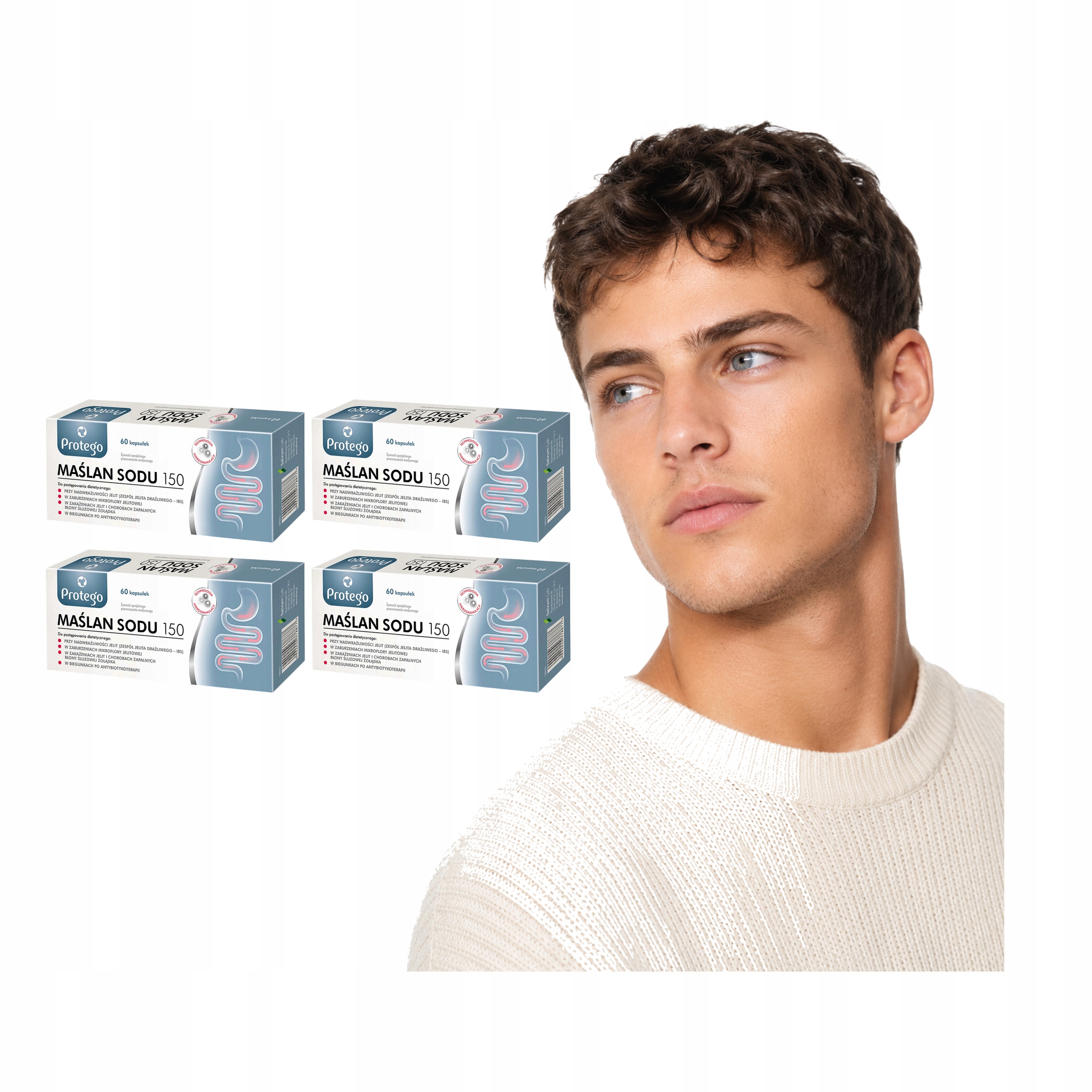 4x Kwas Masłowy Salvum Lab Protego Maślan Sodu 150 mg Hpmc Karagen 60 kaps.
