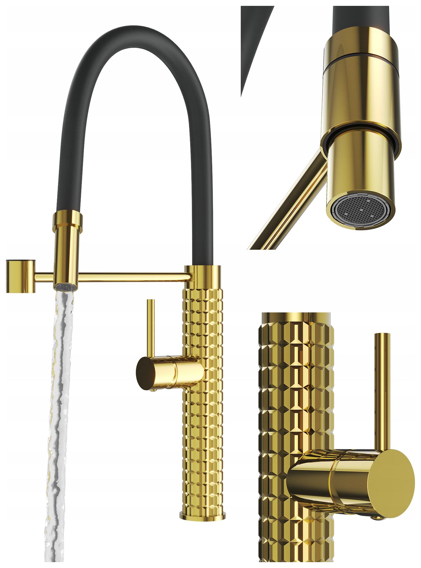 Kuchynská Batéria So Zlatou Flexibilnou Hadicou Kohútik Do Drezu Moderný Fano