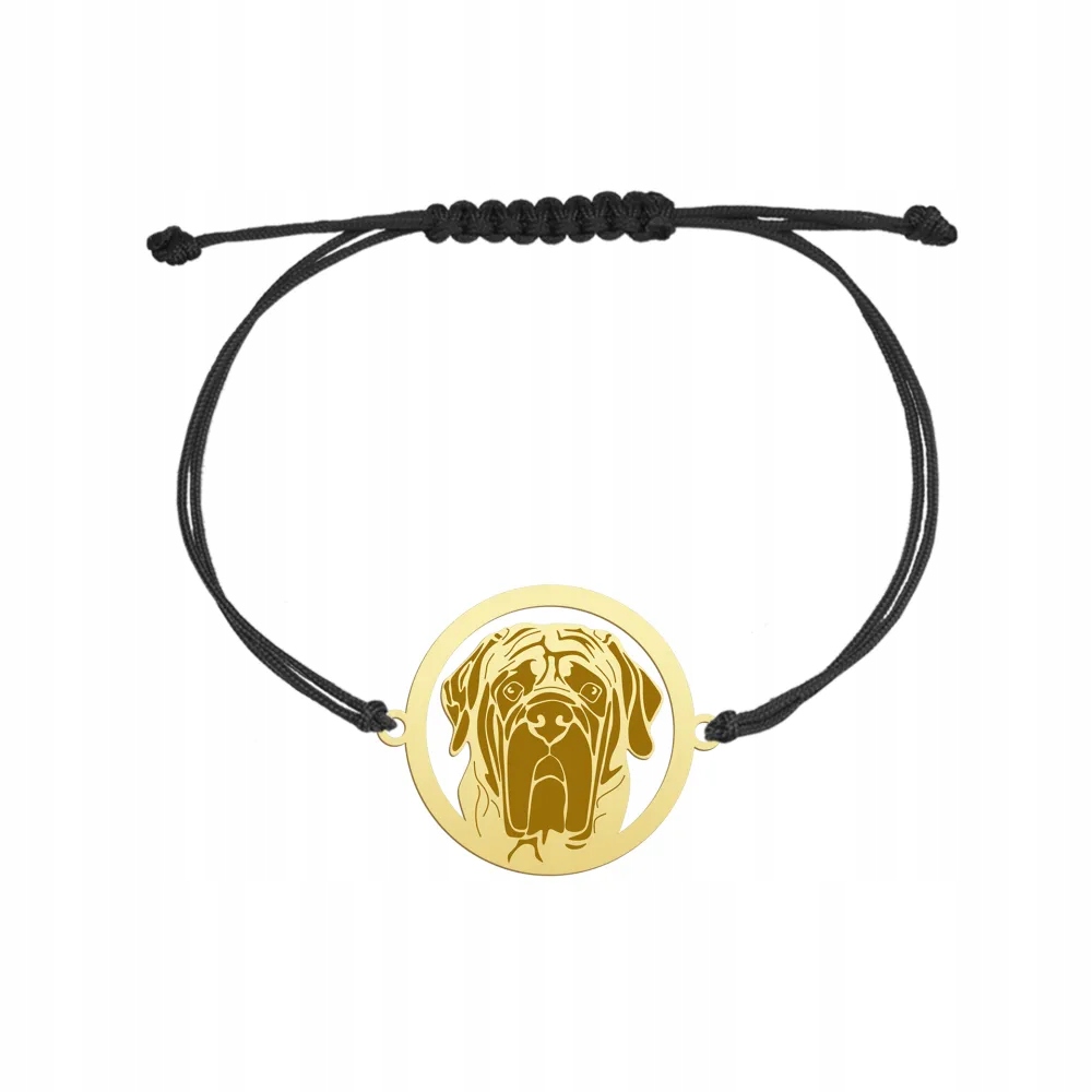 Zlatý náramek s anglickým mastifem 925 Šňůrka Dárek Žena Gravírování