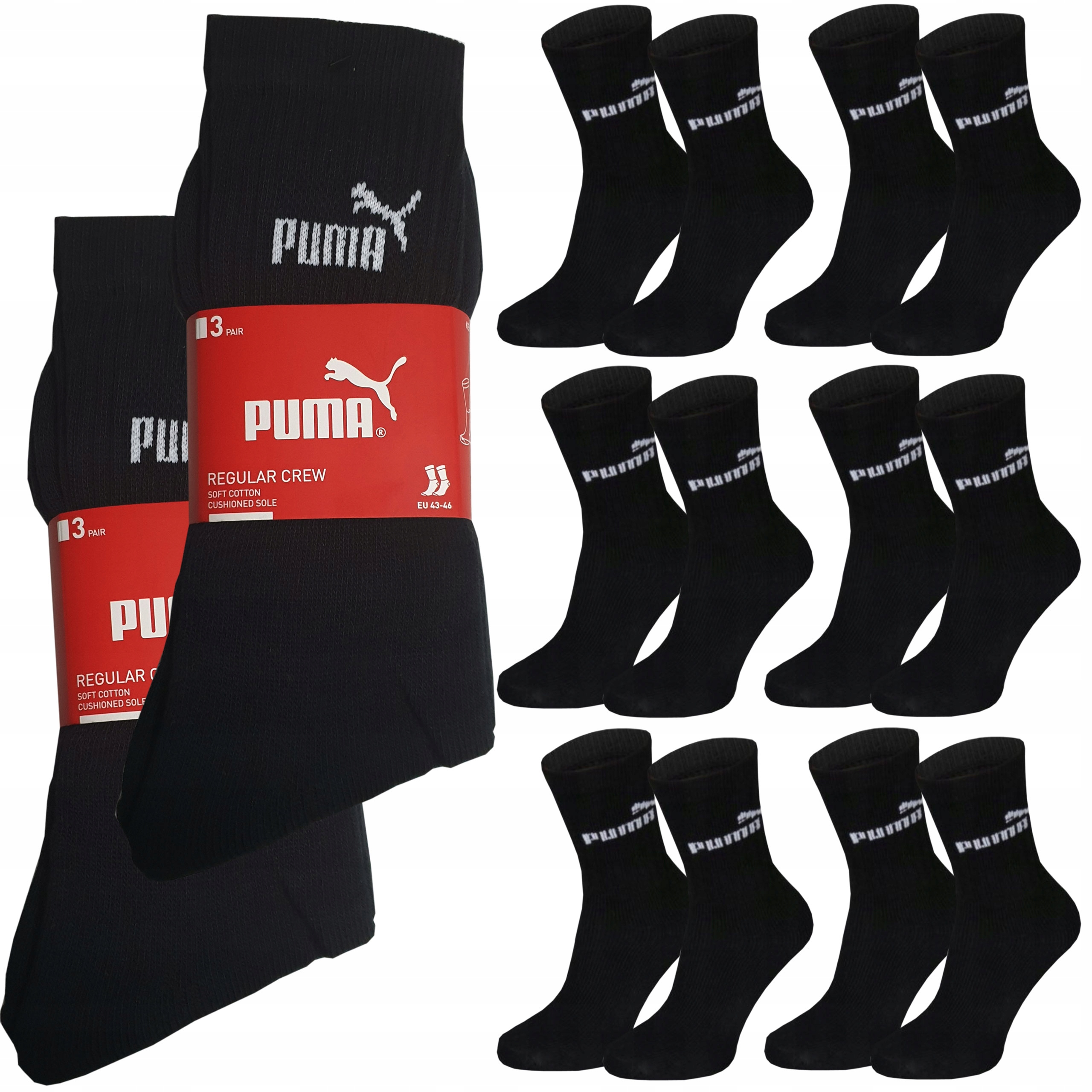 

Puma Skarpety Skarpetki Czarne 6 par 43-46 Długie