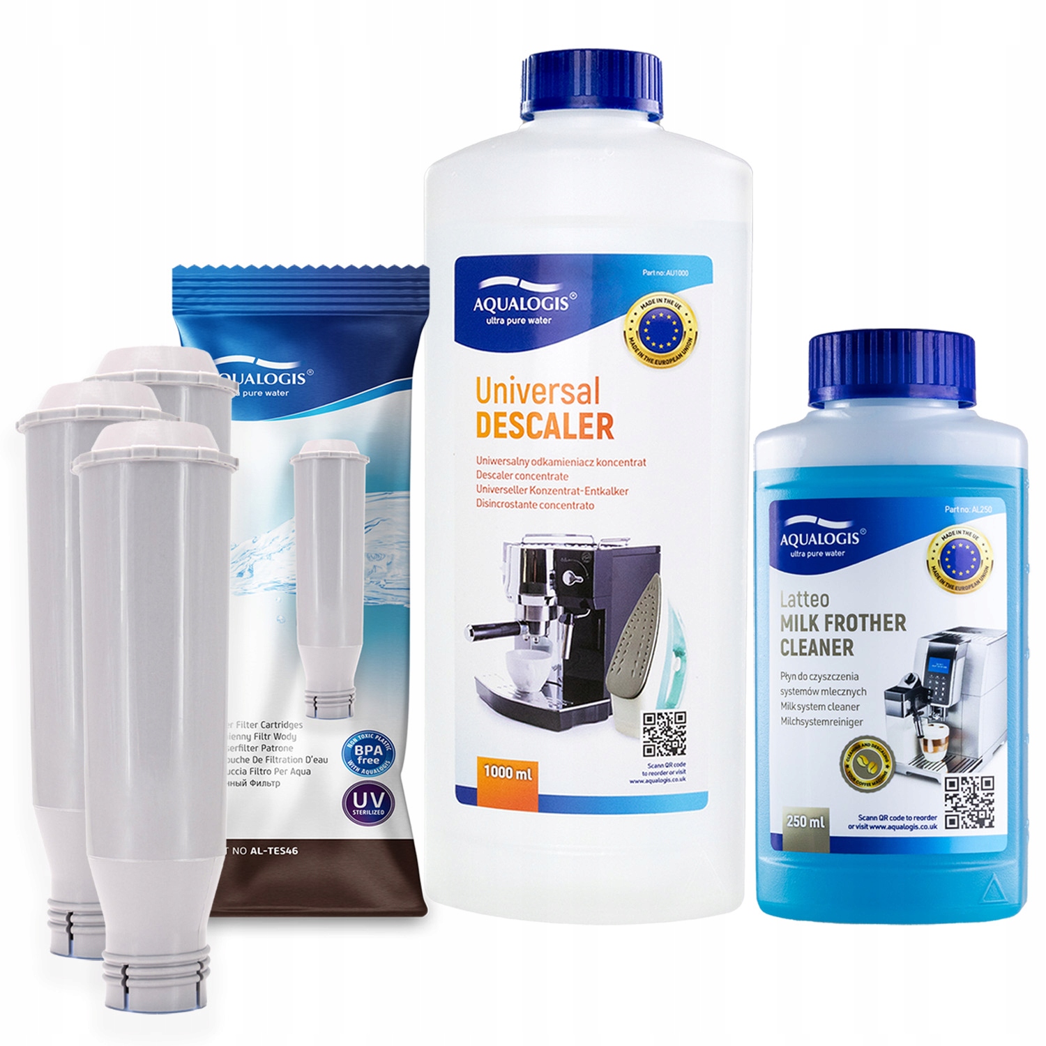 3x Filtr do kávovaru Krups AL-TES46 Odvápňovač 1L Tekutina Latteo 250 ml