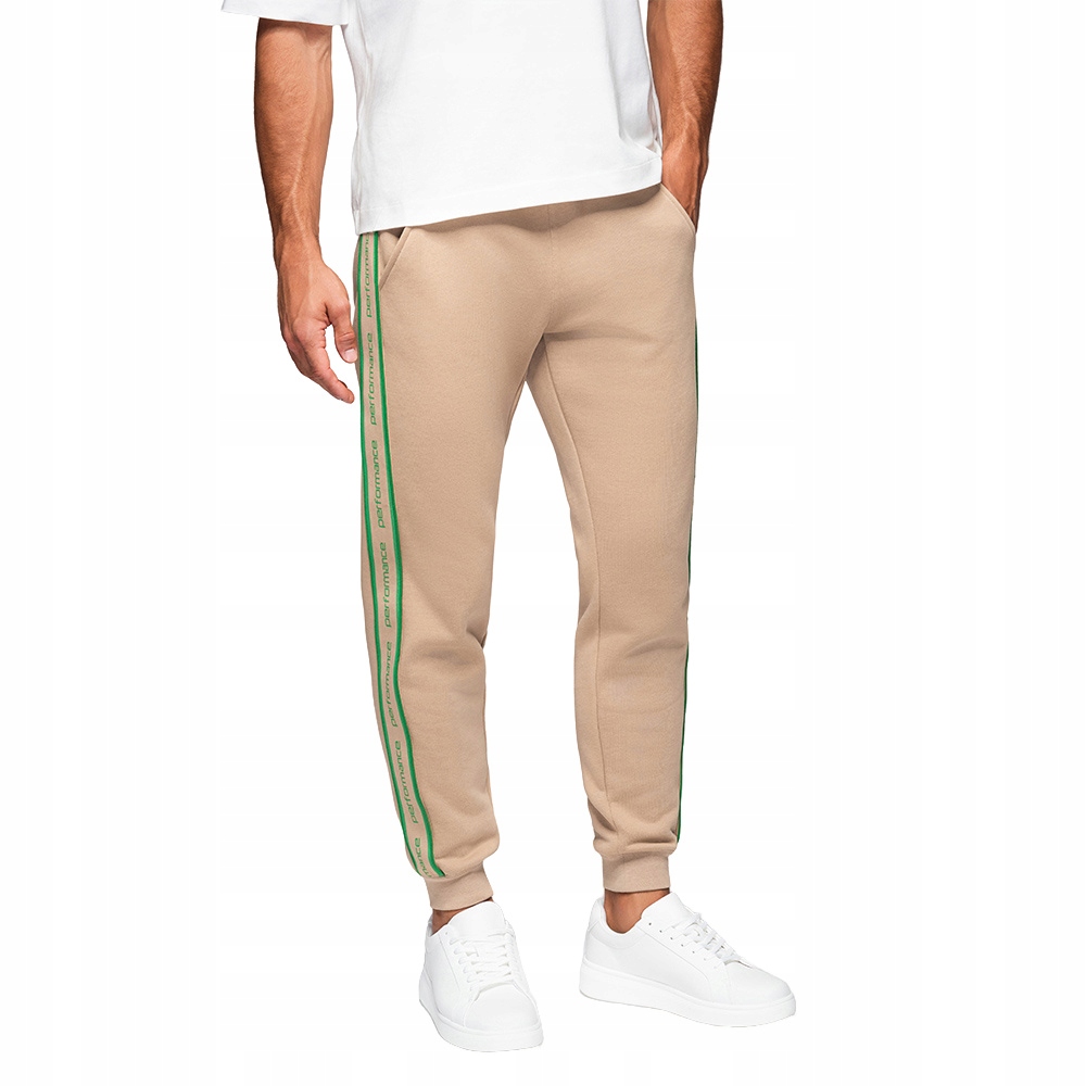 Pánské sportovní tepláky jogger s lampasy hnědé V1 OM-PASK-0284 XXL