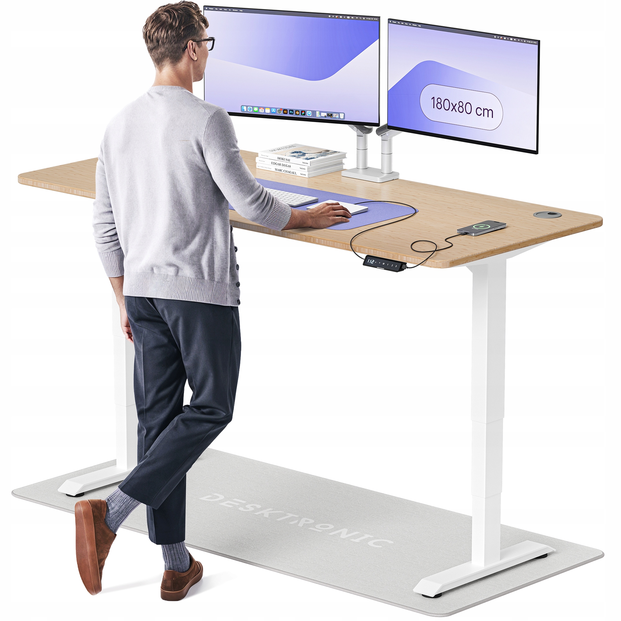 Biurko z elektryczną regulacją wysokości HomePro 180x80 cm Bambus/Biały