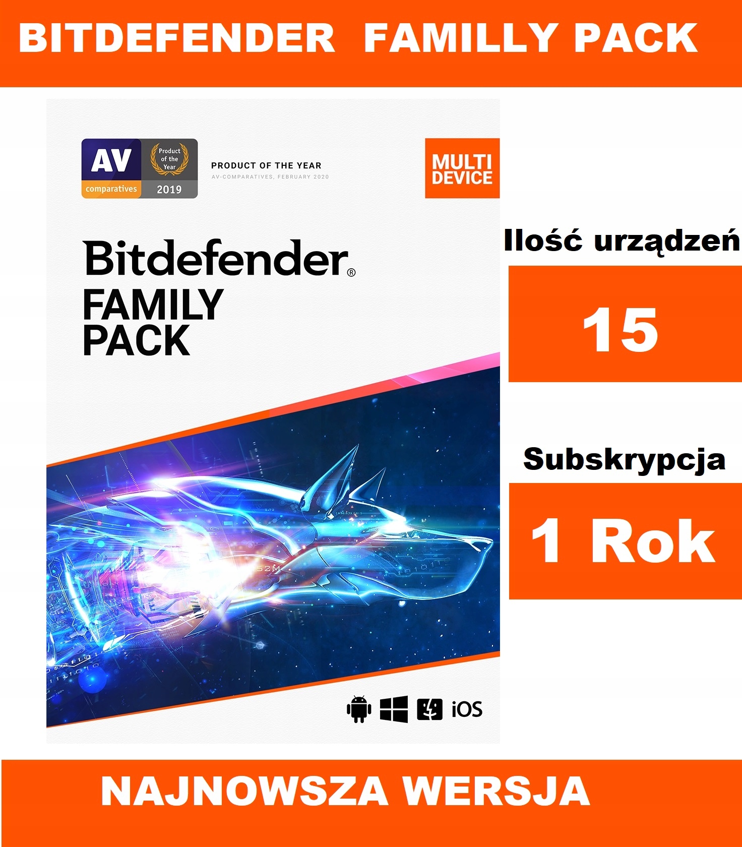 

Bitdefender Family Pack 2021|1 Rok| 15Urządzeń|ant