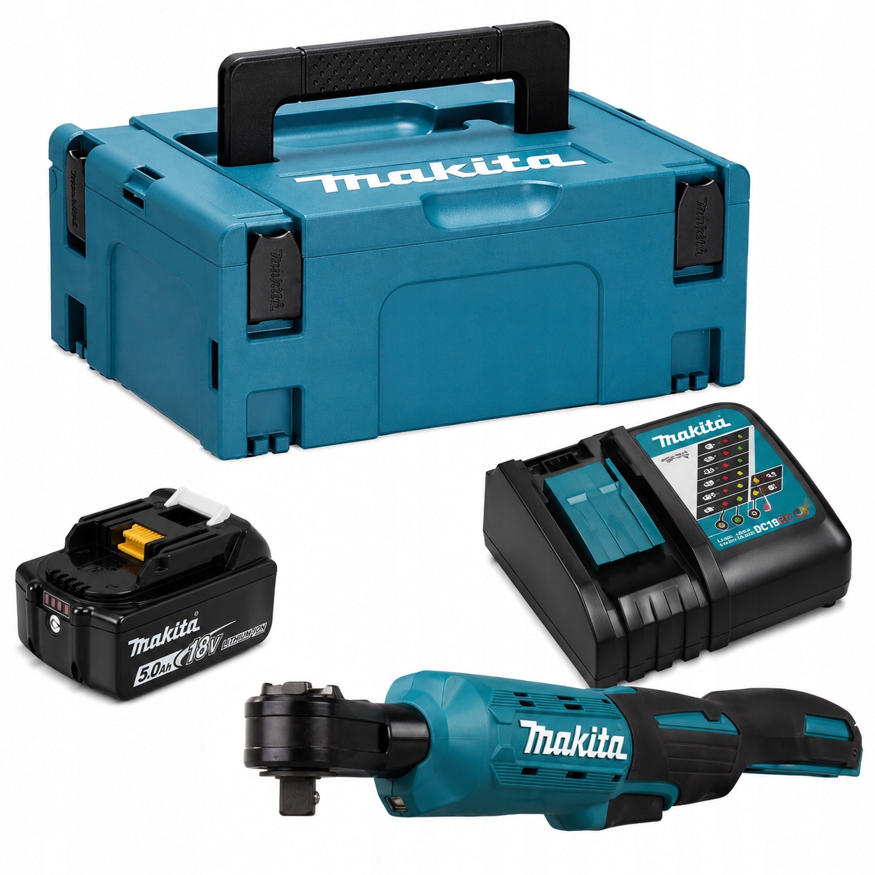 Makita DWR180RT Grzechotka Klucz kątowy 1/4 3/8 Lxt 18V 47Nm Zestaw 1x5Ah