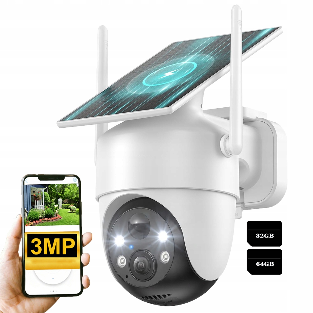 3MPX solární otočná venkovní kamera Kamera pro noční vidění barevná s kartou