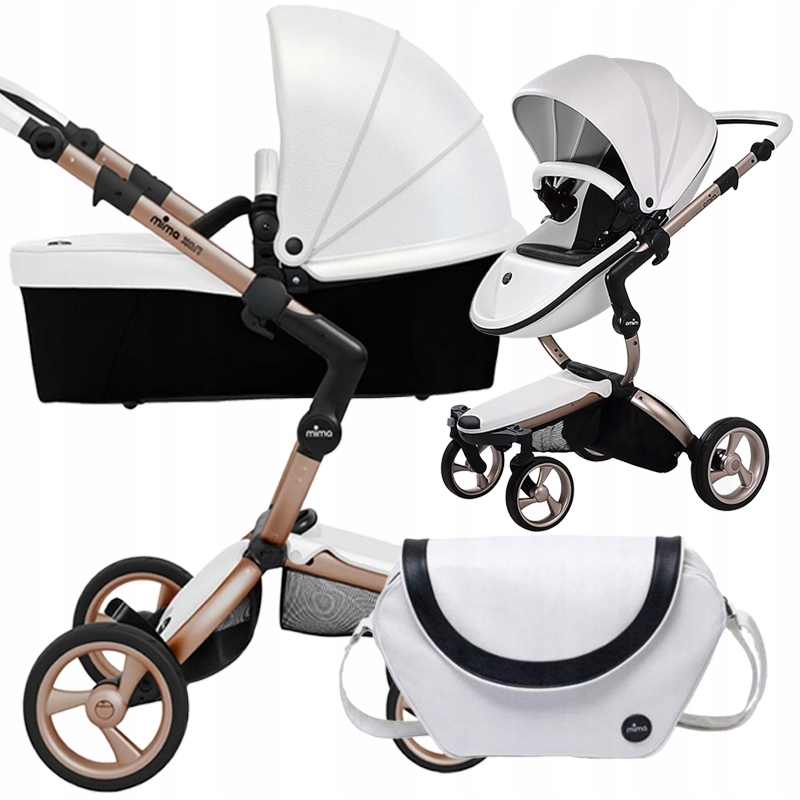 Mima Xari Wózek 2w1 Głęboko-spacerowy Rose Gold 4G Snow White torba