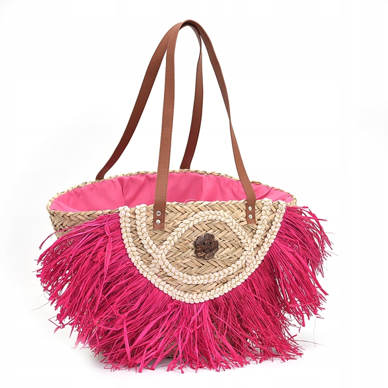 letní taška slaměný košík rafia Sca'viola TG-3 Pink růžová