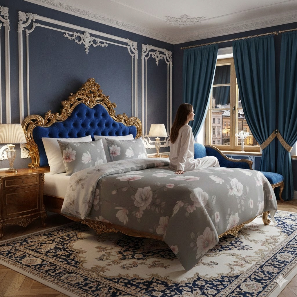 Bavlněná sada ložního prádla šedá s květinovým vzorem pro jednolůžko 140x200 cm