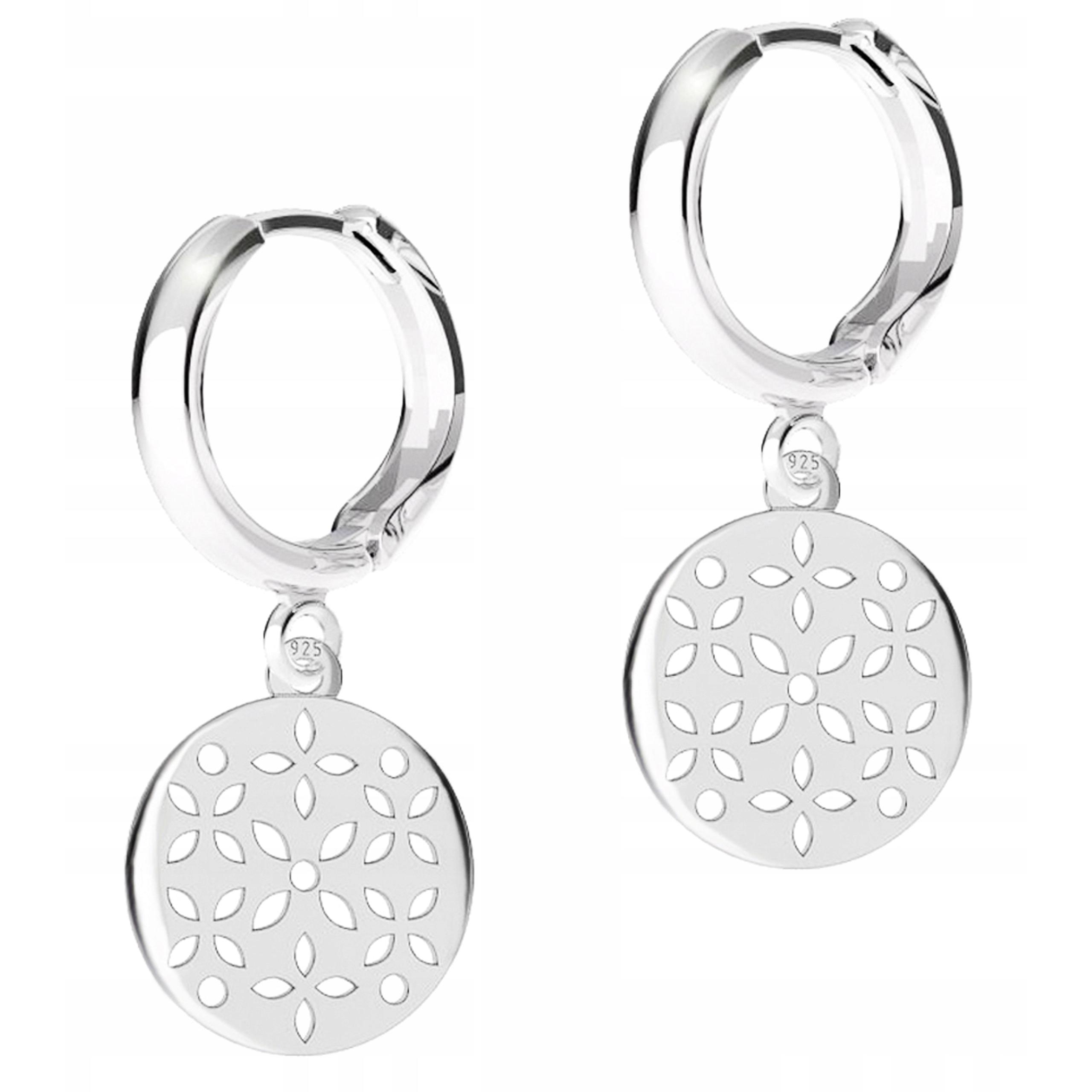 Stříbrné Náušnice Kulaté plechy s květinami Ažurové květy Stříbro 925