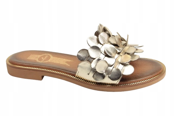 Nazouváky pantofle Lemar 40381 37 Zlaté metalizované kožené Polský Výrobce