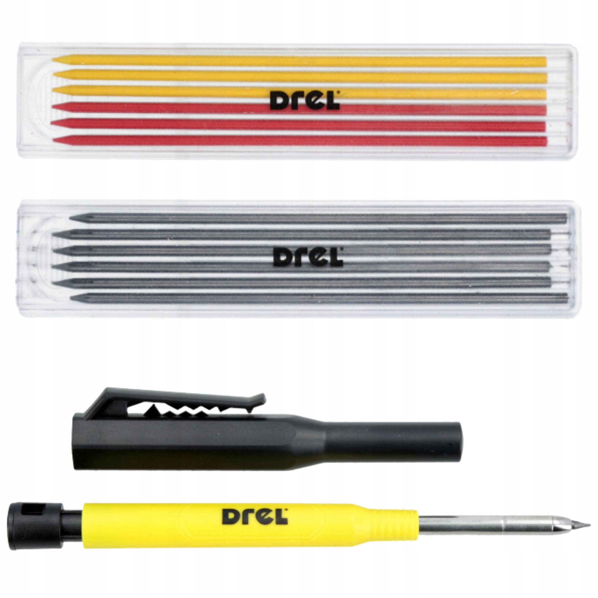 OŁÓWEK STOLARSKI BUDOWLANY AUTOMATYCZNY Z TEMPERÓWKĄ 12 SZT WKŁADÓW OŁÓWKI Marka Drel