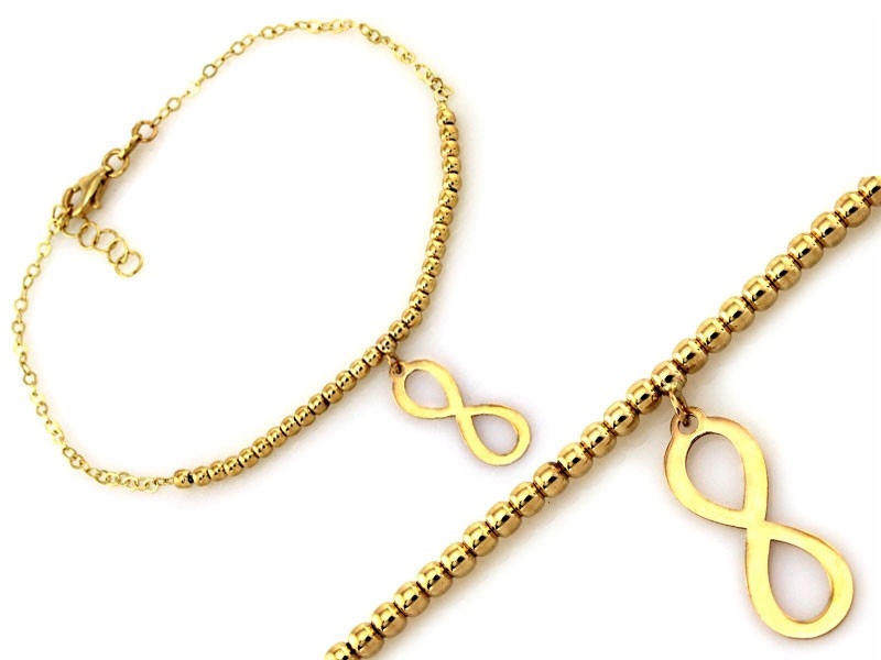 Zlatý 585 řetízkový náramek s kuličkami a nekonečnem 2.27g 14kt