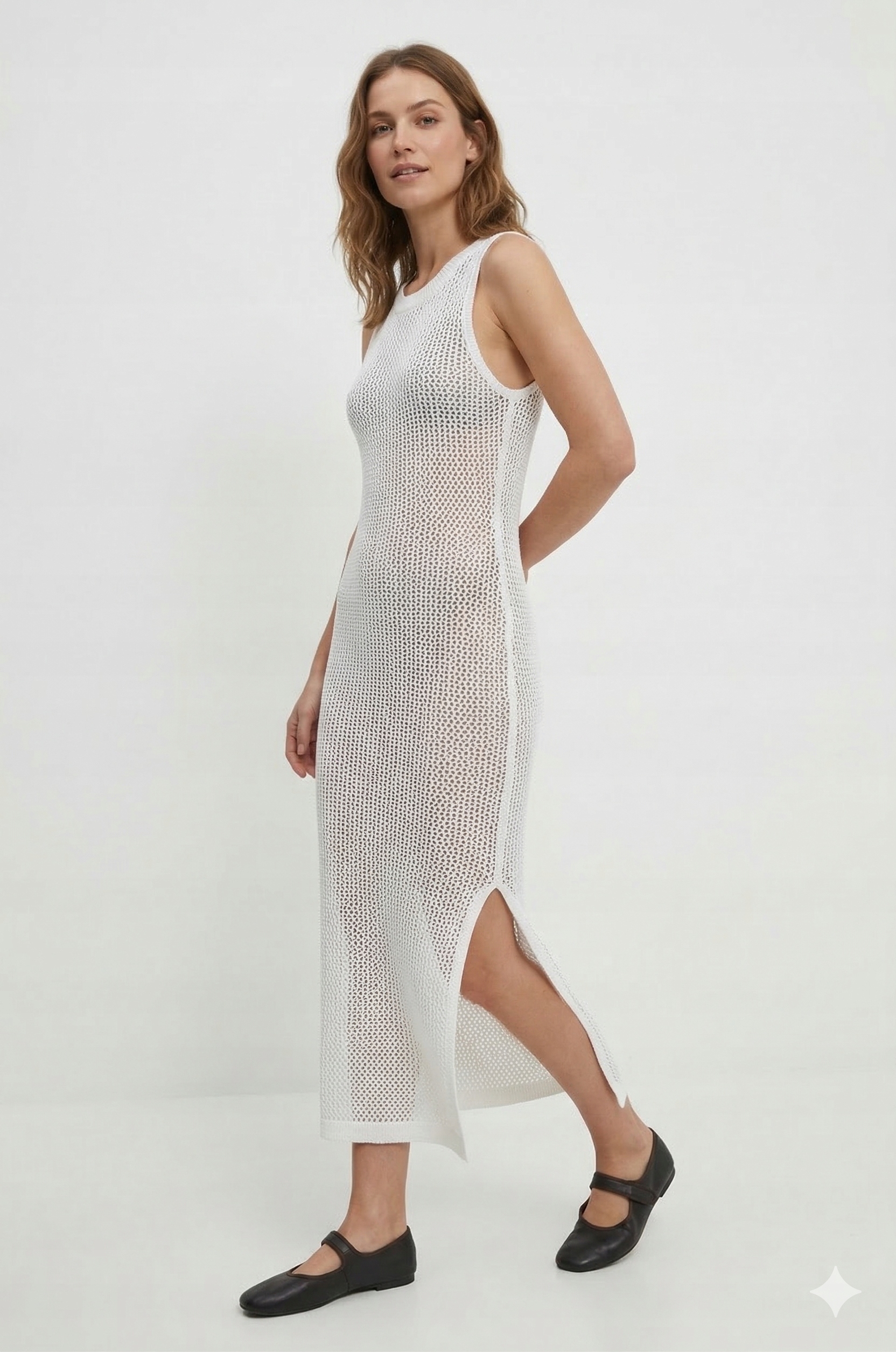 Bílé Šaty MIDLIM S Ažurovým Střihem S/m I3A