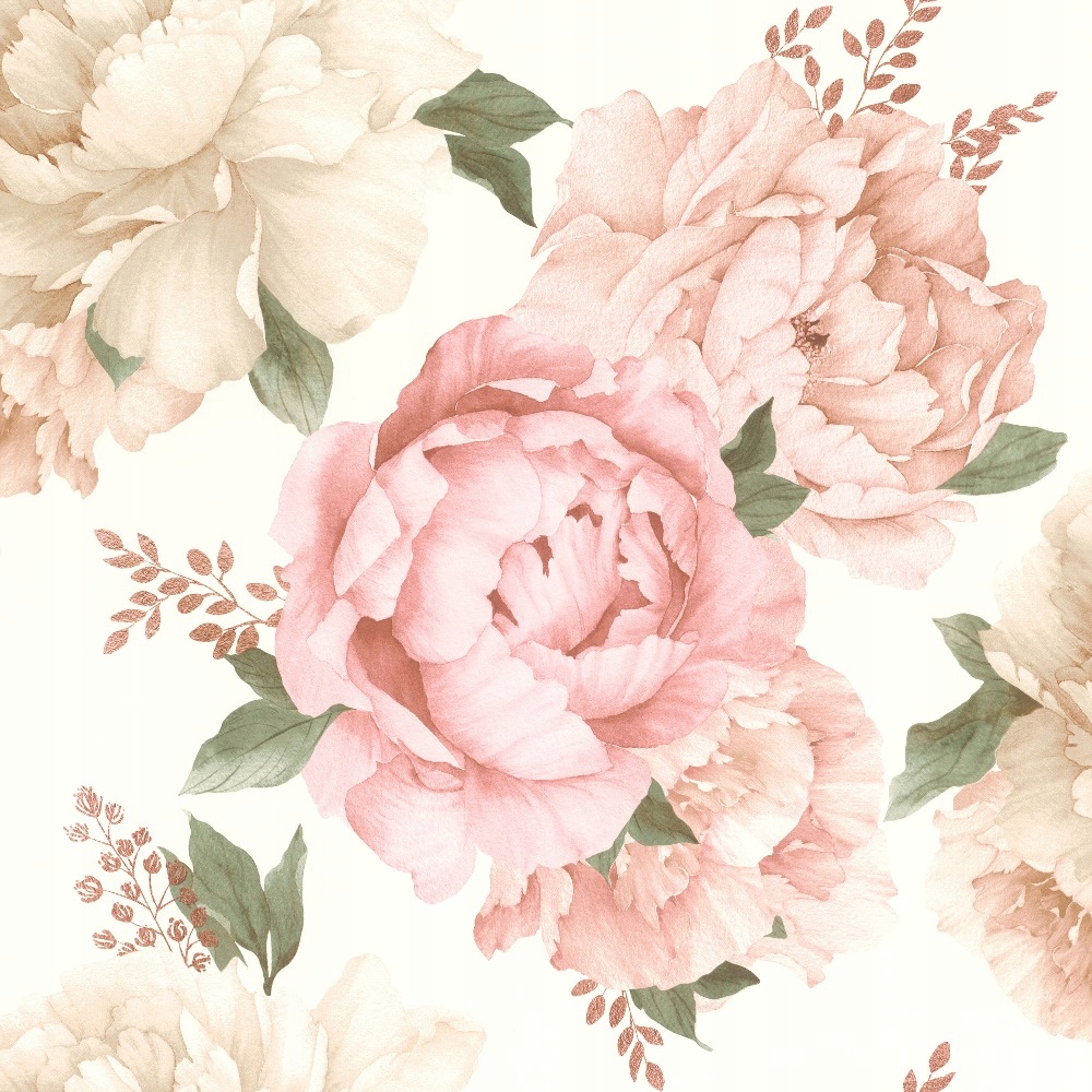 

Tapeta 3D duże różowe kwiaty peonie zielone liście