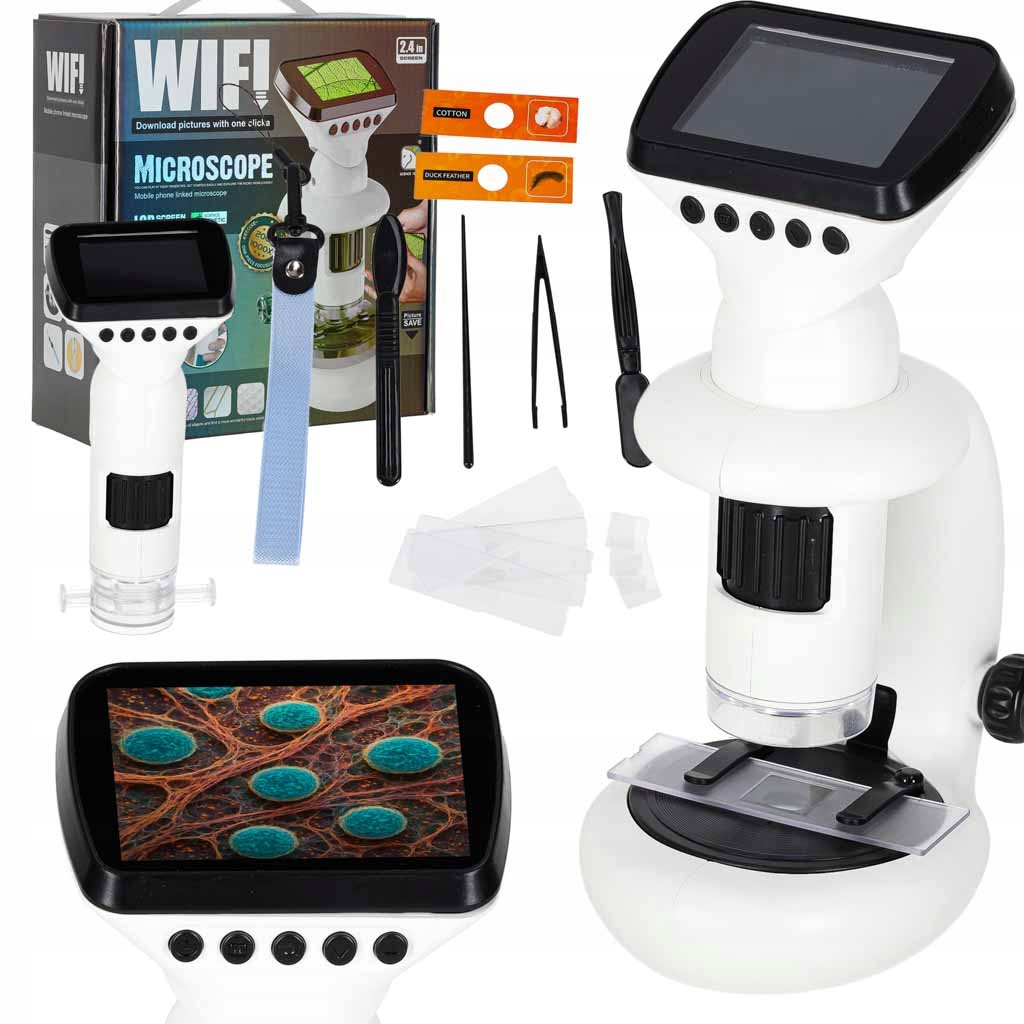 Mikroskop cyfrowy elektroniczny wifi Usb ekran LCD 200x 1000x akcesoria