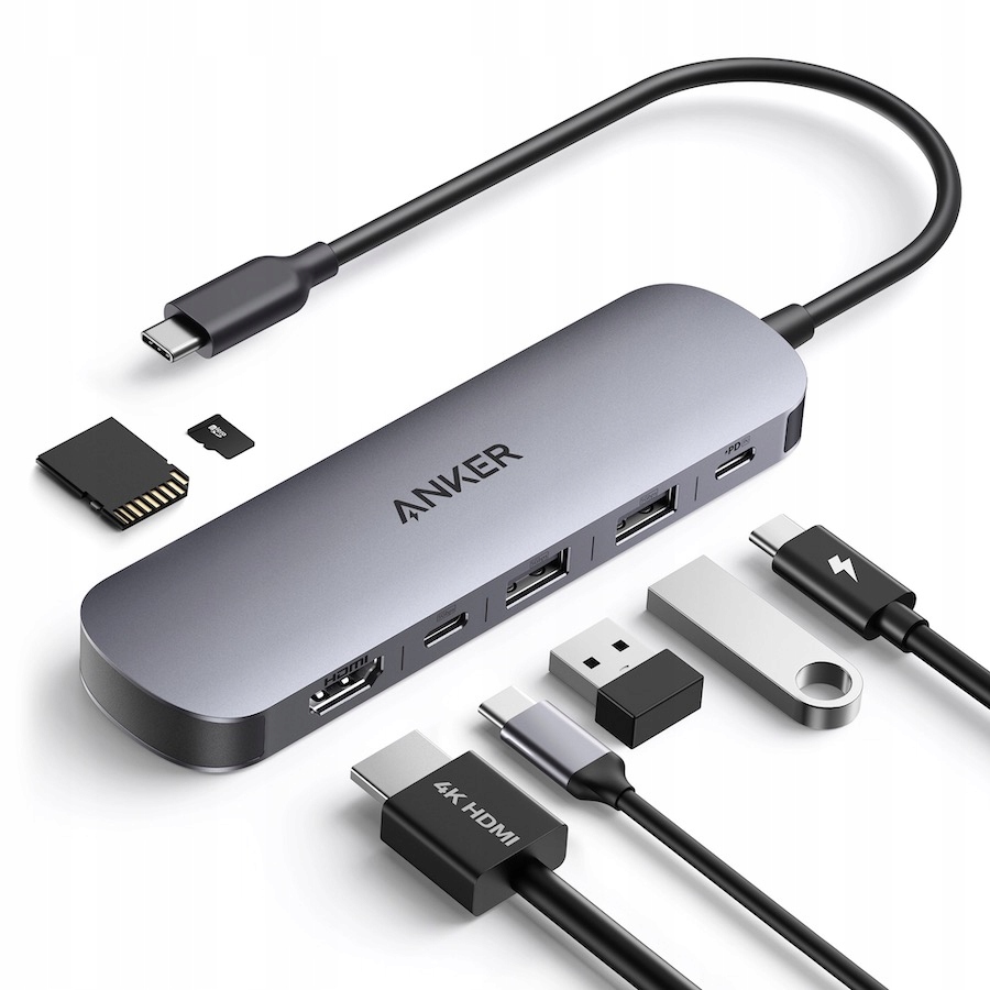 Anker Nano PowerExpand Hub Usb-c 7w1 Hdmi 4K 60Hz 100W Pd Usb 3.0 Czytnik