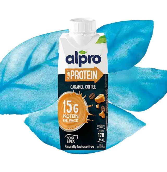 Levně Sójový nápoj s vysokým obsahem bílkovin, příchuť karamel káva Alpro Caramel Coffee 15 x 250 ml