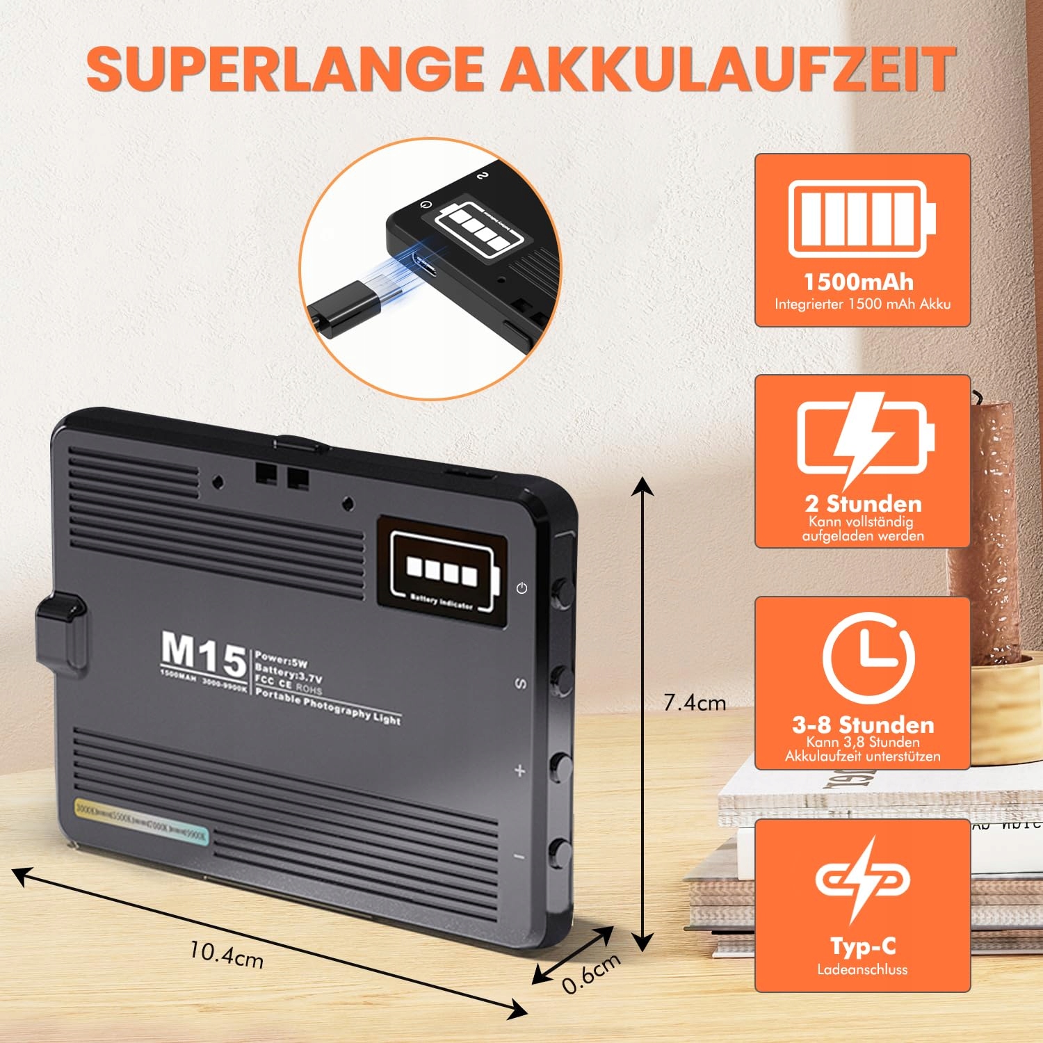 ETENTOUS Lampa Selfie LED 80 Regulowana 3000K-9900K Z Akumulatorem — miniatura 6