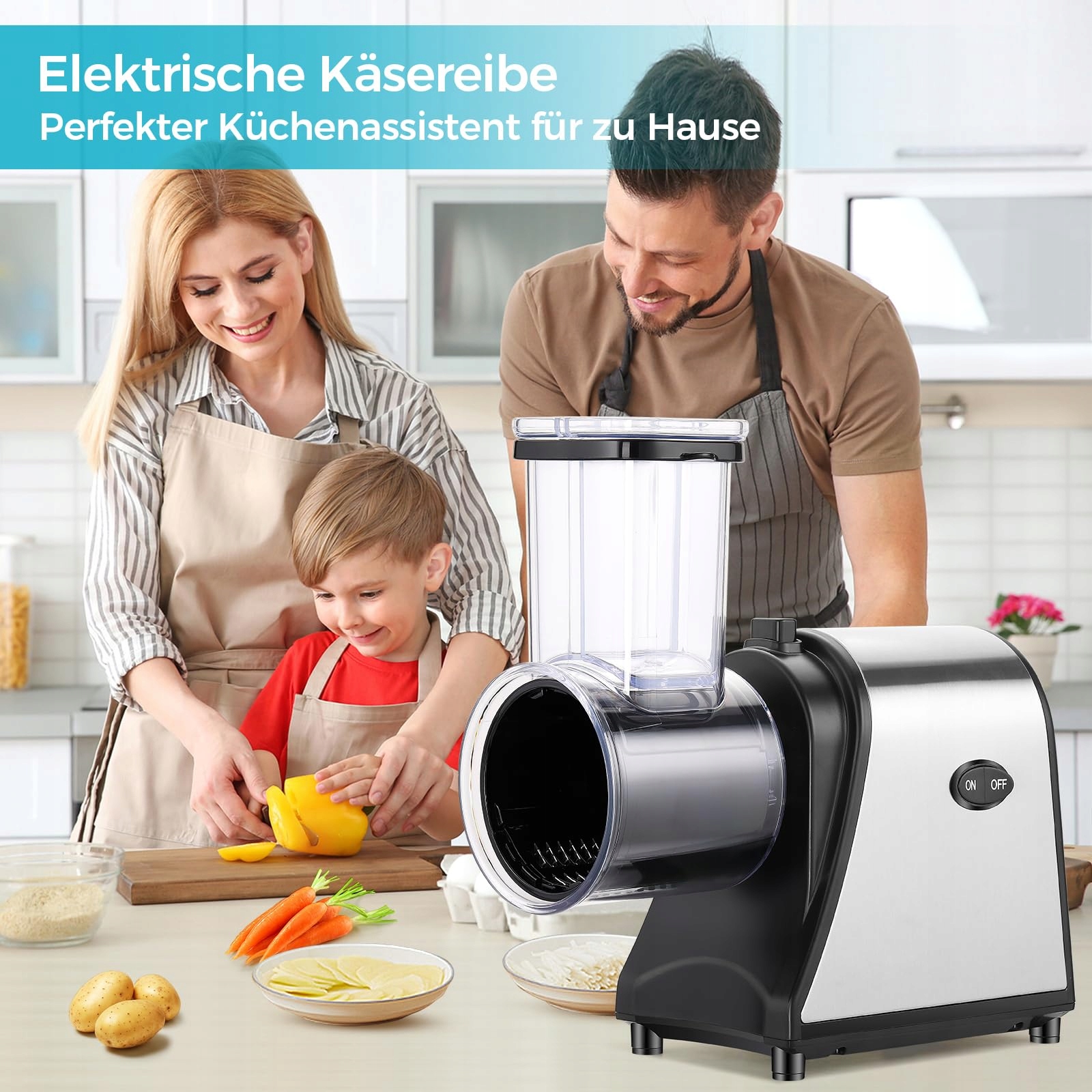 COOCHEER Elektryczna Krajalnica Do Warzyw 5w1 Stal Nierdzewna 250W — miniatura 2