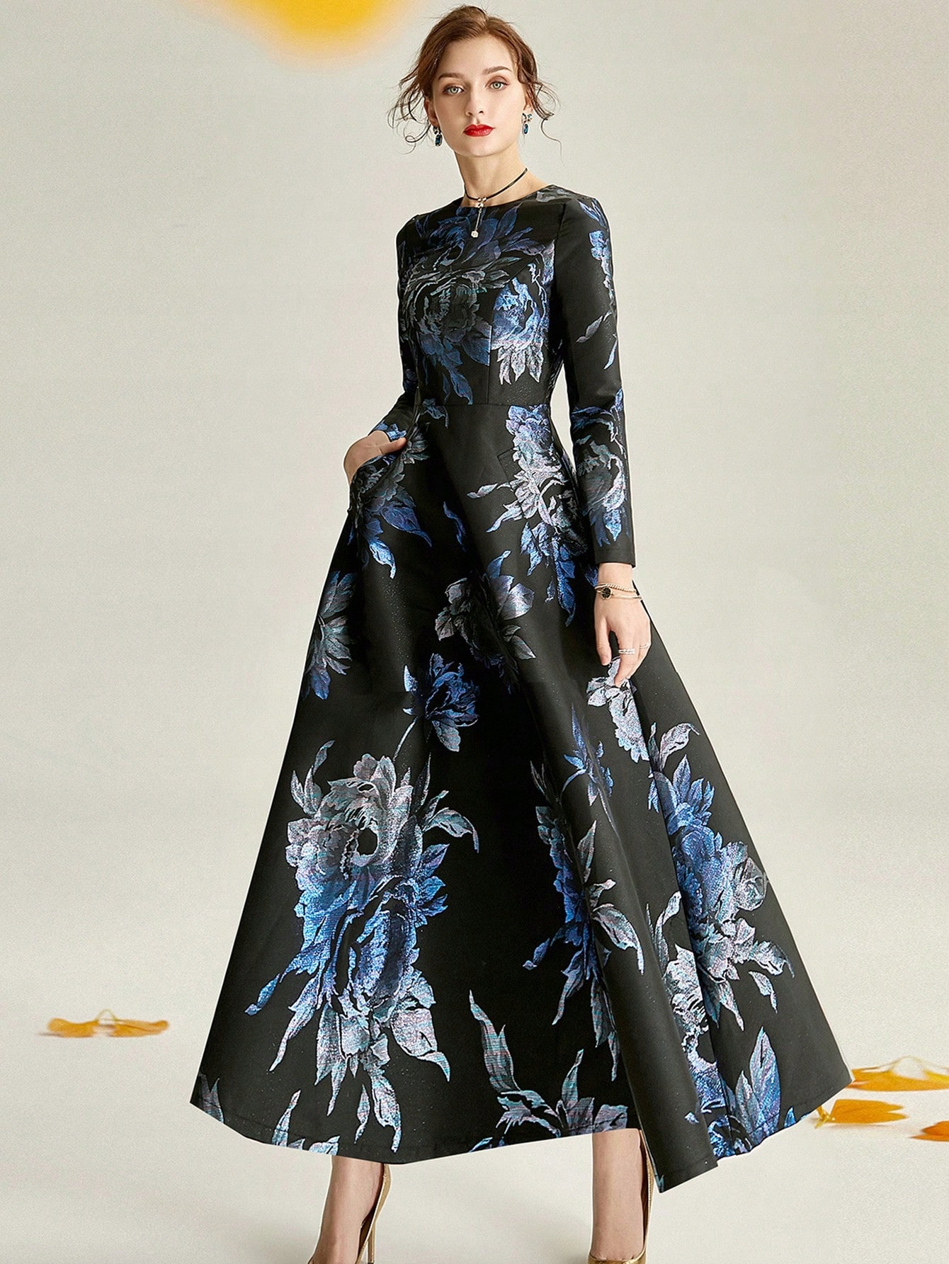 Šaty Večerní Rozkládací Elegantní S Květinami Maxi Premium XXL 44