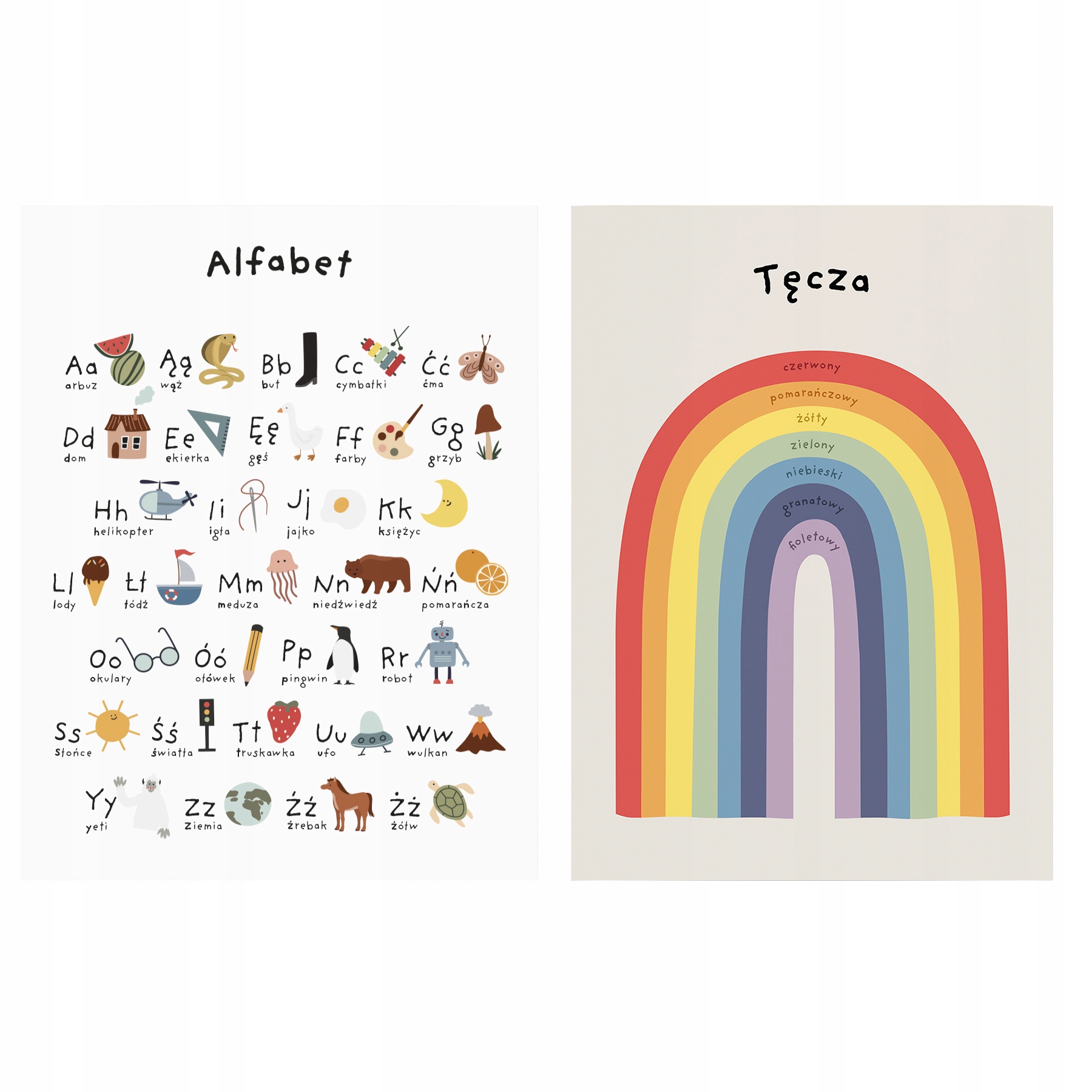 Plakaty edukacyjne dla dzieci 30x40 Alfabet + Kolory ZESTAW 2 SZT.